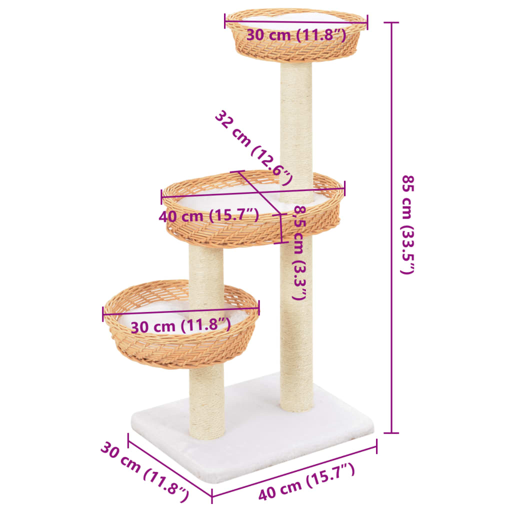 Cat Tree with Sisal Scratching Post Natural Willow Wood