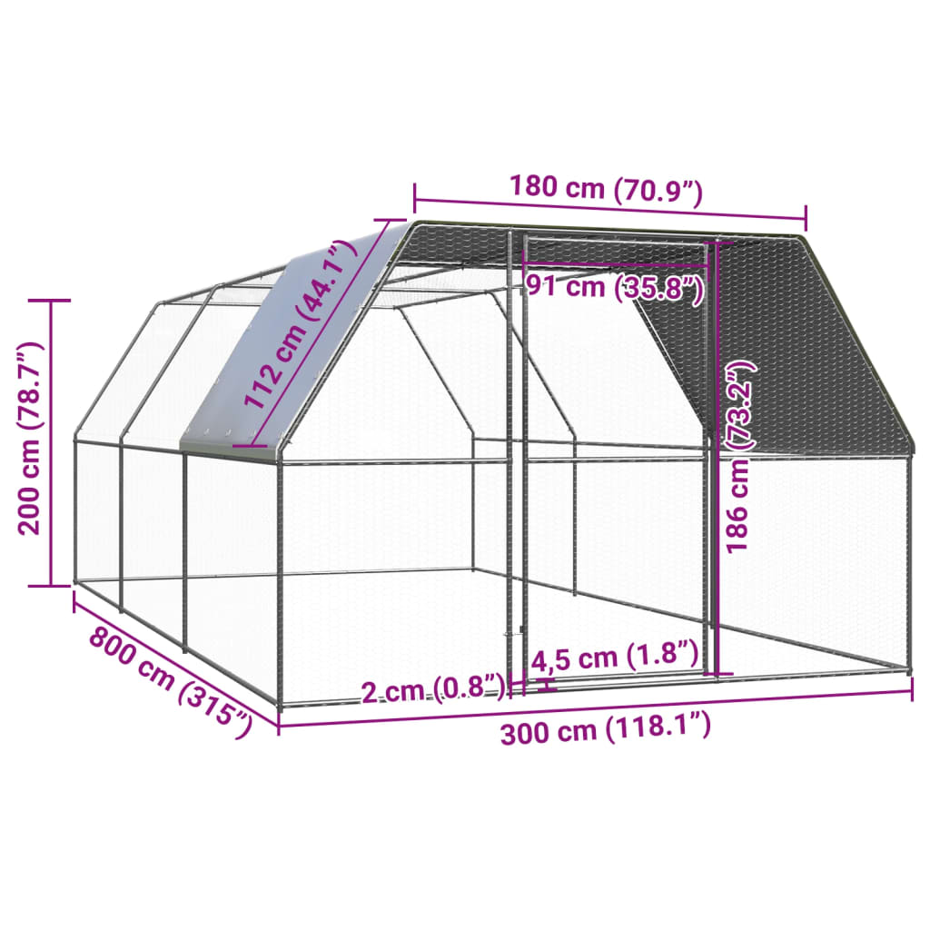 Outdoor Chicken Cage 3x8x2 m Galvanised Steel