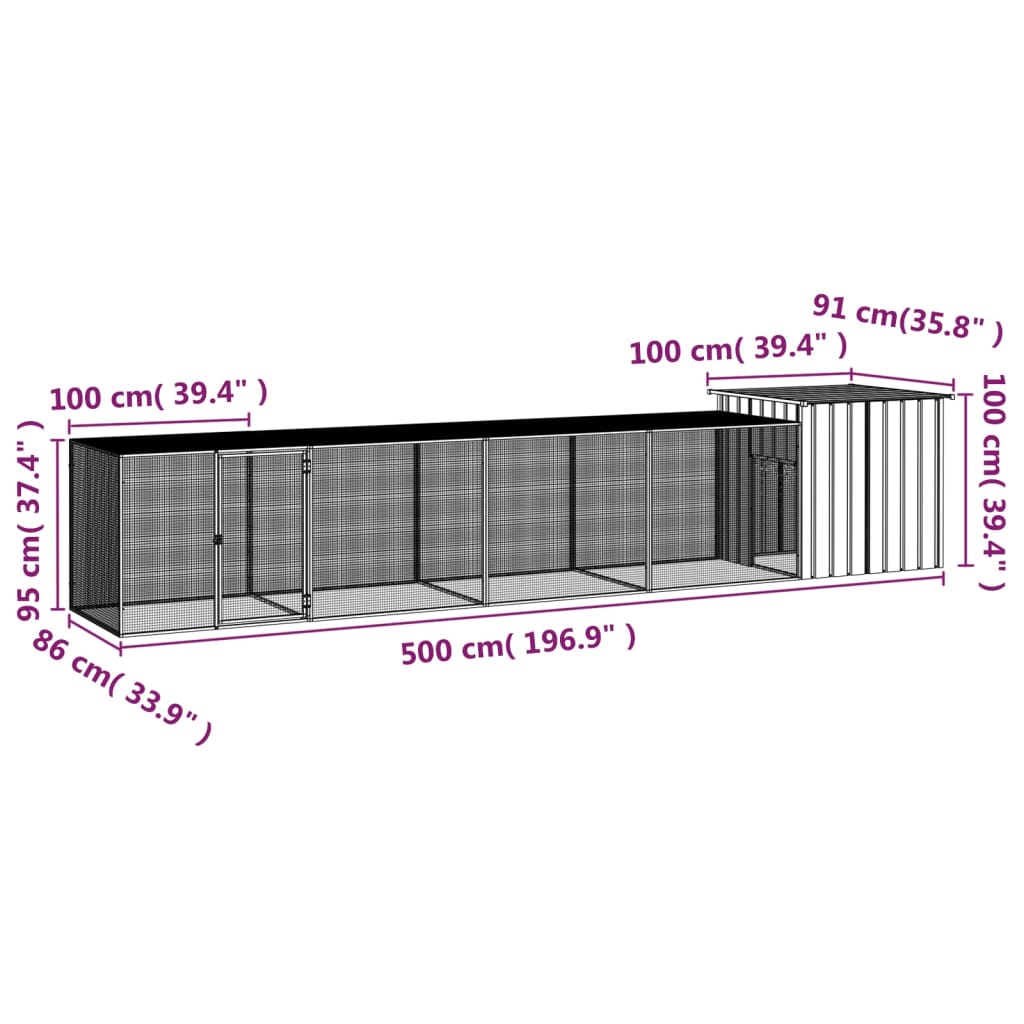 Chicken Cage Anthracite 500x91x100 cm Galvanised Steel