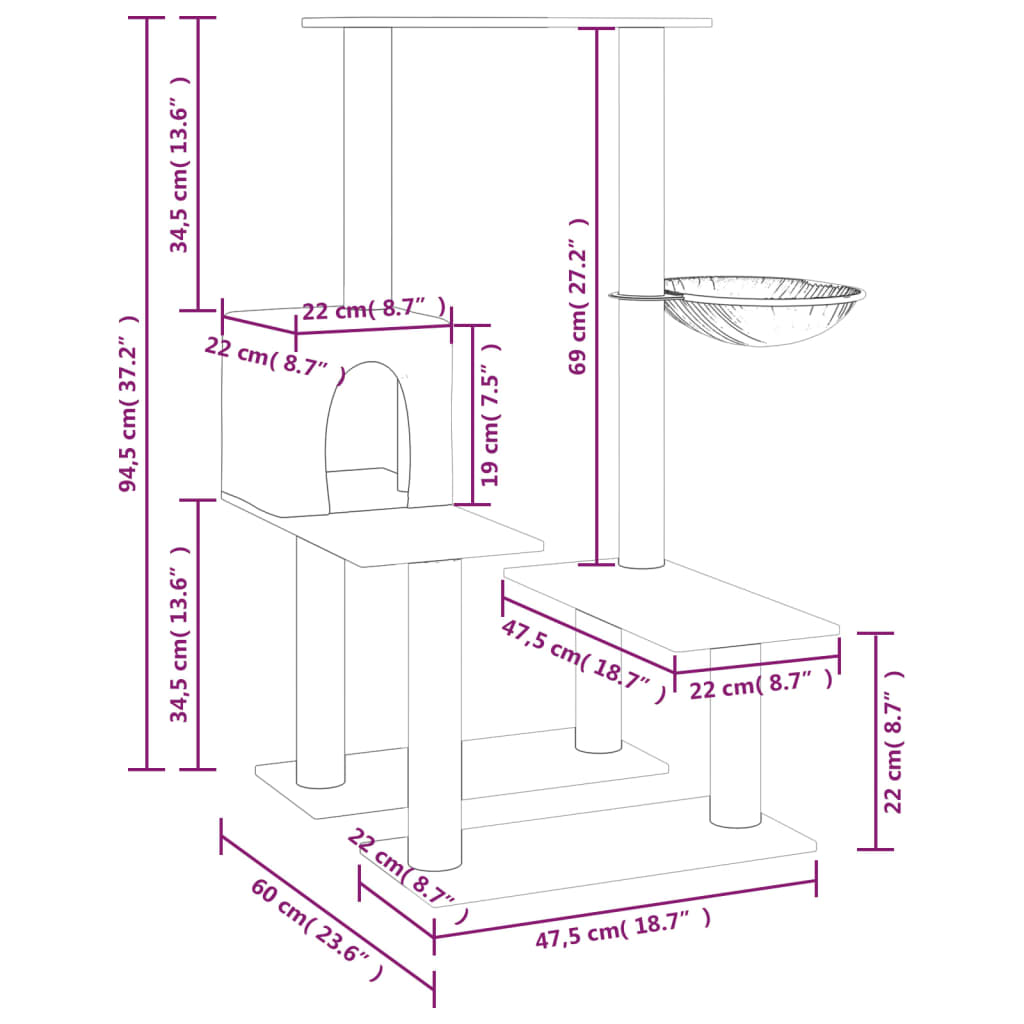 Cat Tree with Sisal Scratching Posts Light Grey 94.5 cm