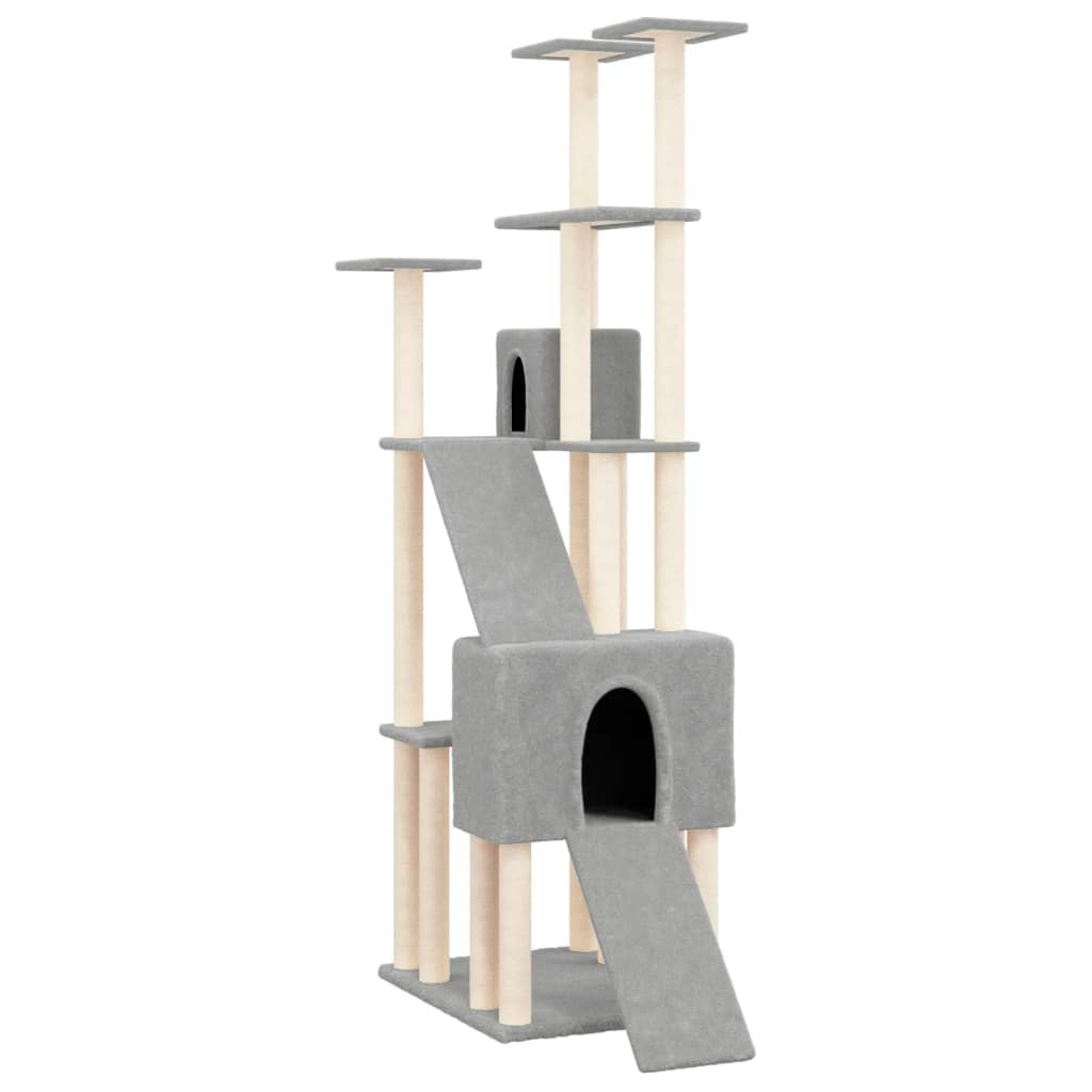 Cat Tree with Sisal Scratching Posts Light Grey 190 cm