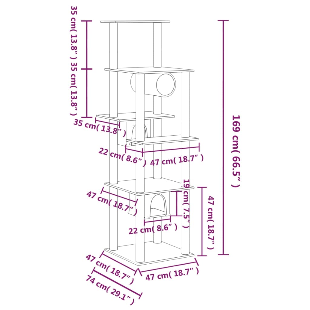 Cat Tree with Sisal Scratching Posts Cream 169 cm