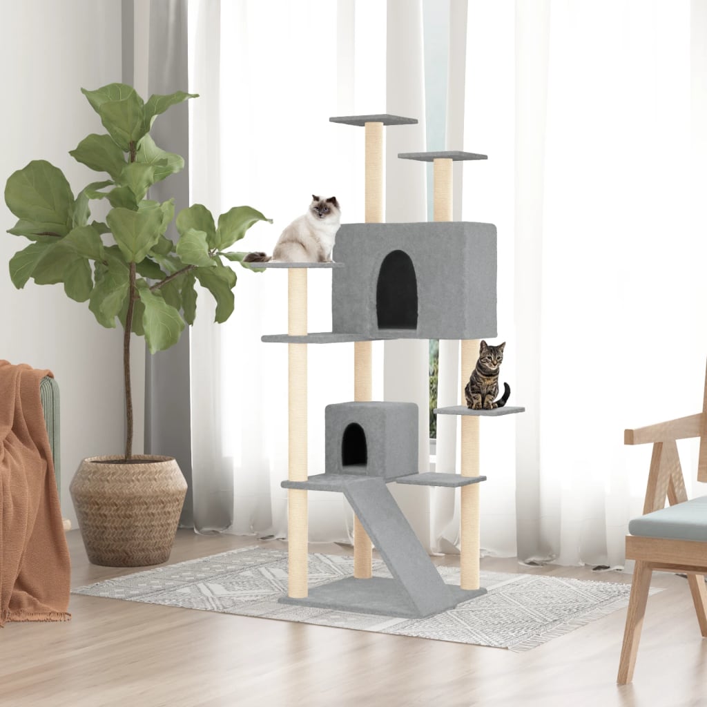 Cat Tree with Sisal Scratching Posts Light Grey 153 cm