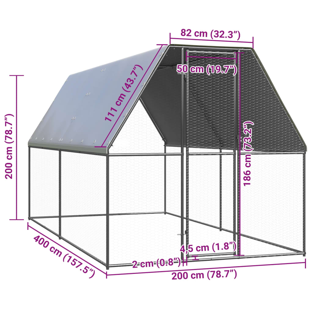 Outdoor Chicken Cage 2x4x2 m Galvanised Steel