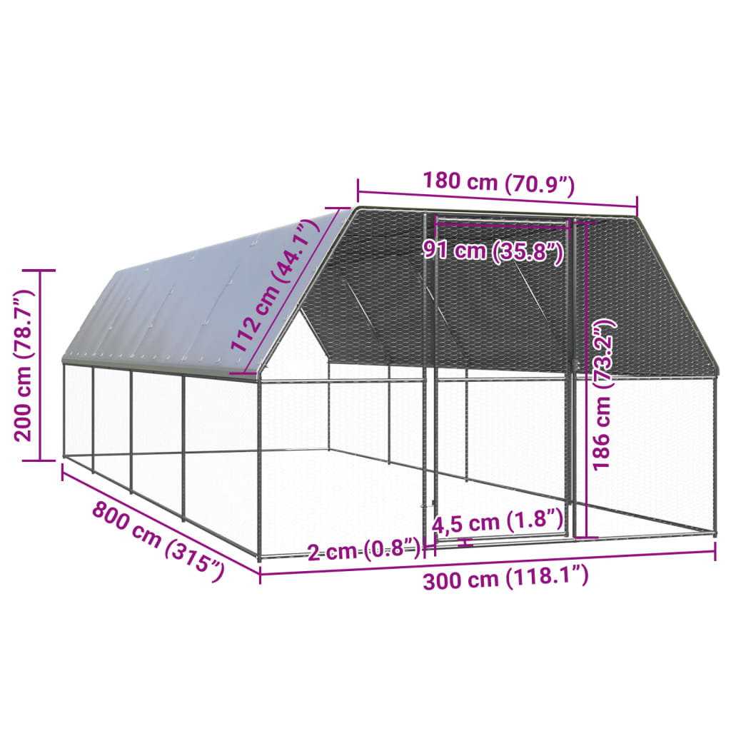 Outdoor Chicken Cage 3x8x2 m Galvanised Steel