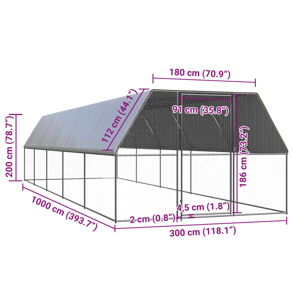 Outdoor Chicken Cage 3x10x2 m Galvanised Steel