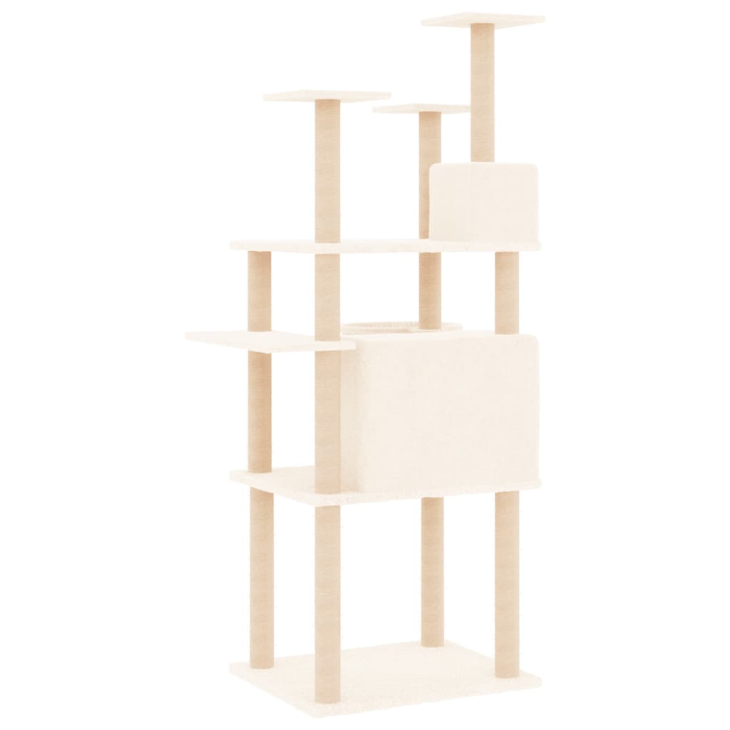 Cat Tree with Sisal Scratching Posts Cream 166 cm