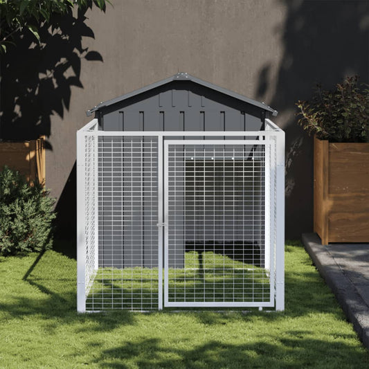 Dog House with Run Anthracite 117x201x123 cm Galvanised Steel