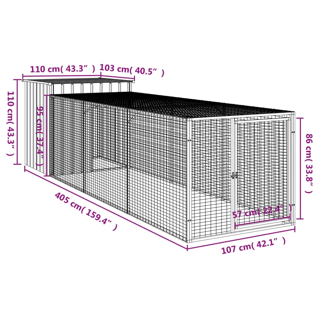 Chicken Cage with Run Anthracite 110x405x110 cm Galvanised Steel