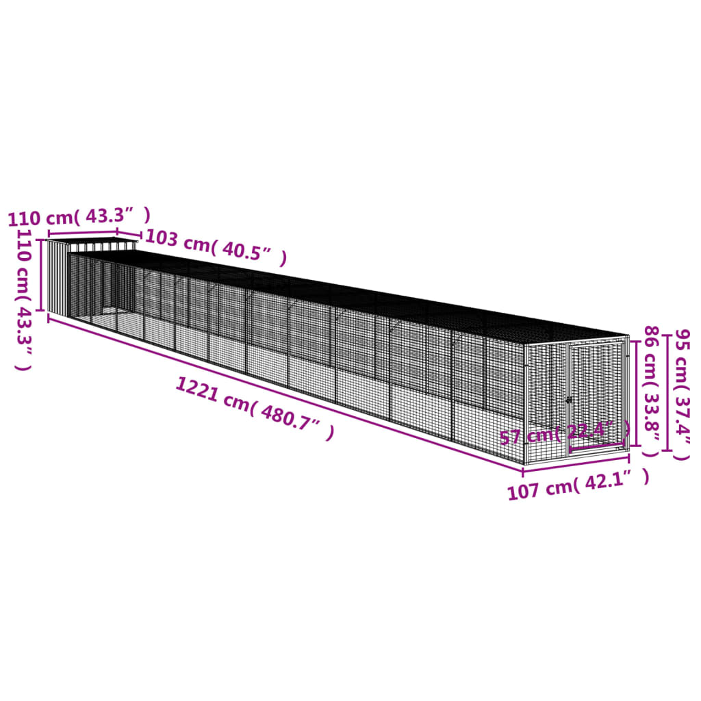 Chicken Cage with Run Anthracite 110x1221x110 cm Galvanised Steel