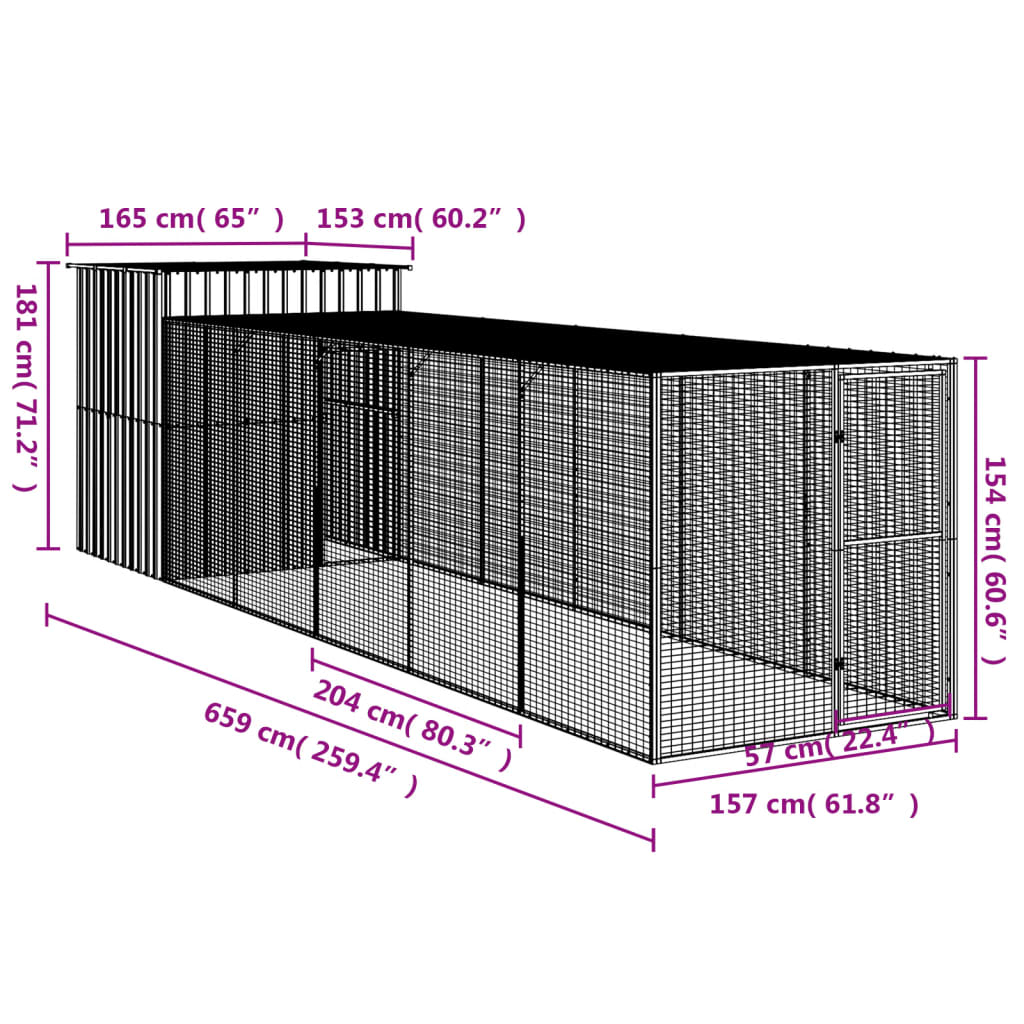 Chicken Cage with Run Anthracite 165x659x181 cm Galvanised Steel