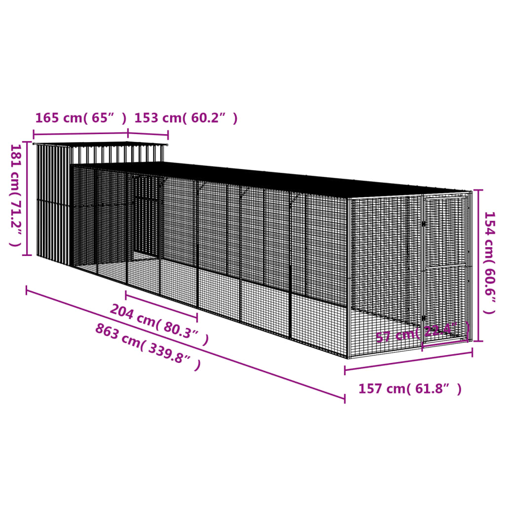 Chicken Cage with Run Anthracite 165x863x181 cm Galvanised Steel