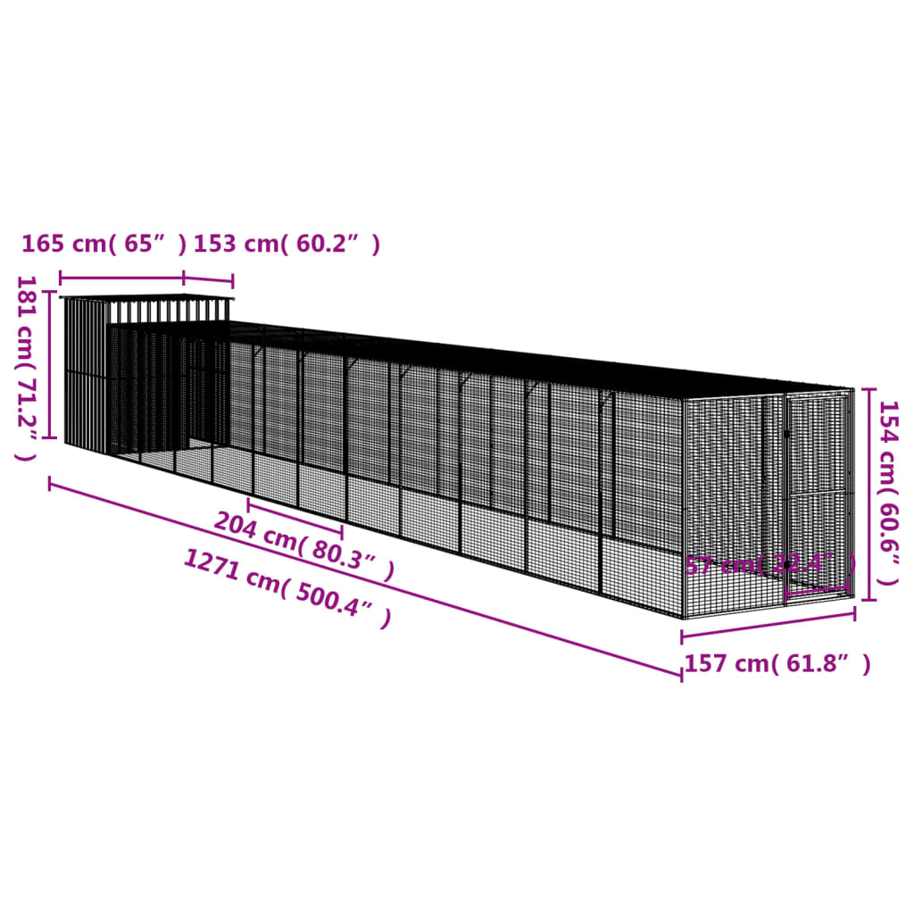 Chicken Cage with Run Light Grey 165x1271x181 cm Galvanised Steel