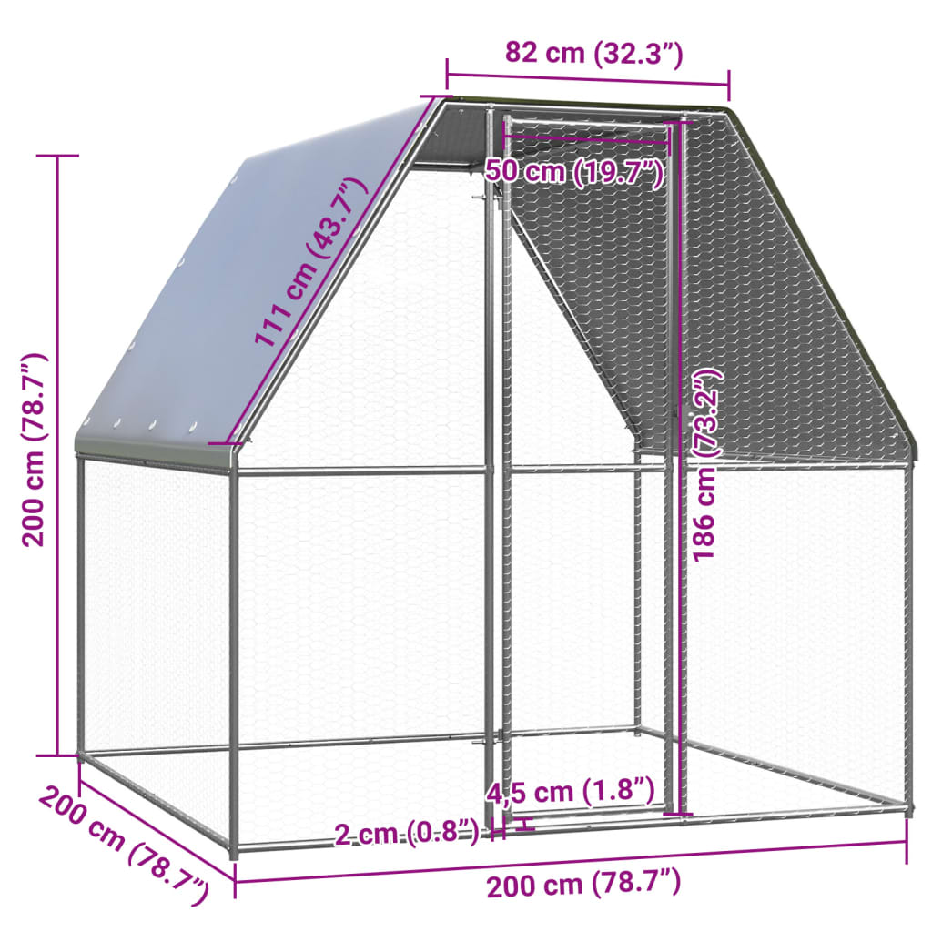 Chicken Cage Silver and Grey 2x2x2 m Galvanised Steel